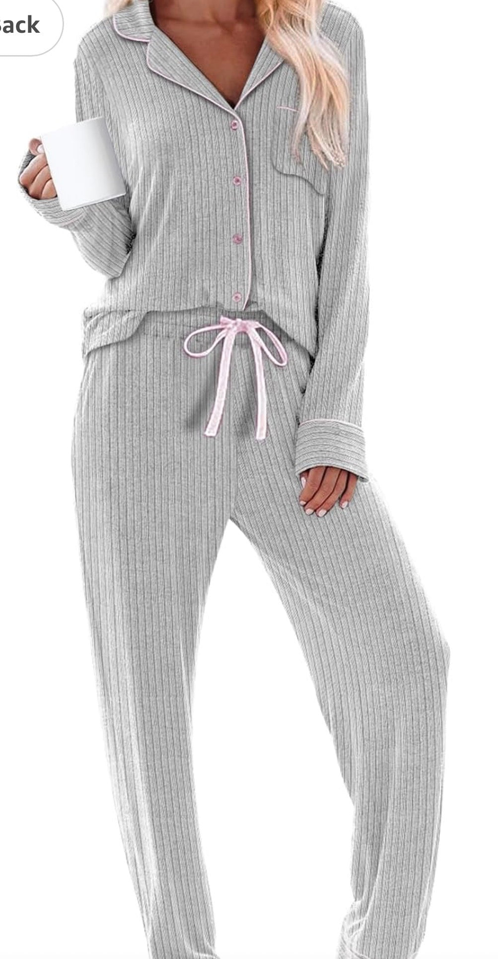 Long Sleeve Button Down Soft Knit Sleepwear Pjs 2 Piece Lounge Set 2x