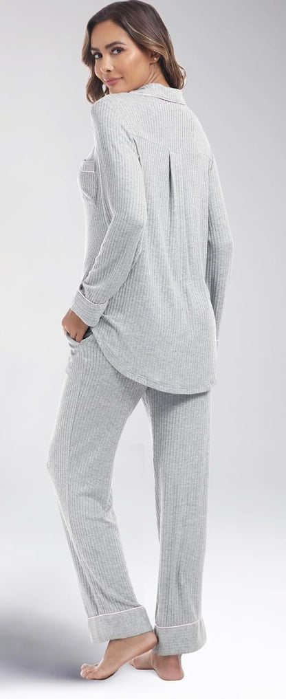 Long Sleeve Button Down Soft Knit Sleepwear Pjs 2 Piece Lounge Set 2x