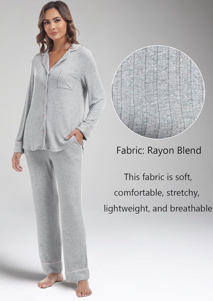 Long Sleeve Button Down Soft Knit Sleepwear Pjs 2 Piece Lounge Set 2x