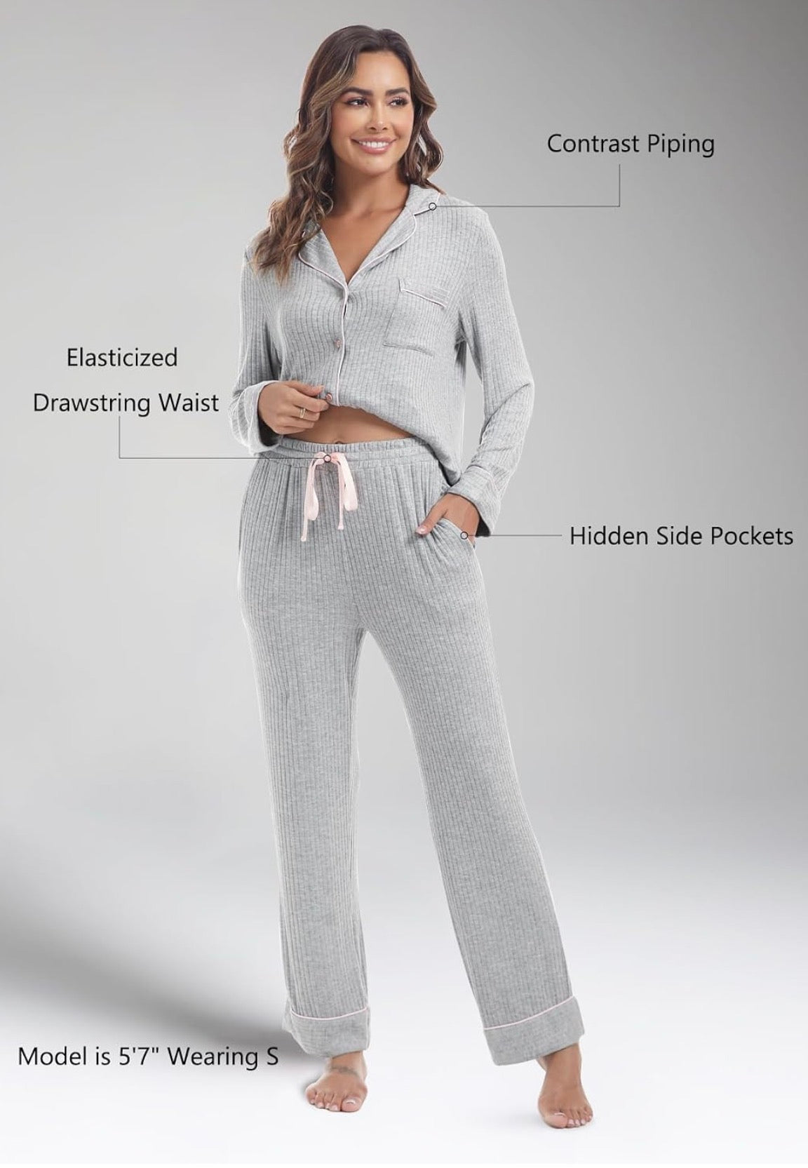 Long Sleeve Button Down Soft Knit Sleepwear Pjs 2 Piece Lounge Set 2x