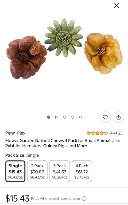 Flower Garden Natural Chews 3 Pack for Small Animals