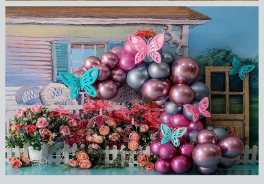 10 X 6.5 festive BALLOON VINYL fabric backdrop                                                                                                                   RIC BACKDROP