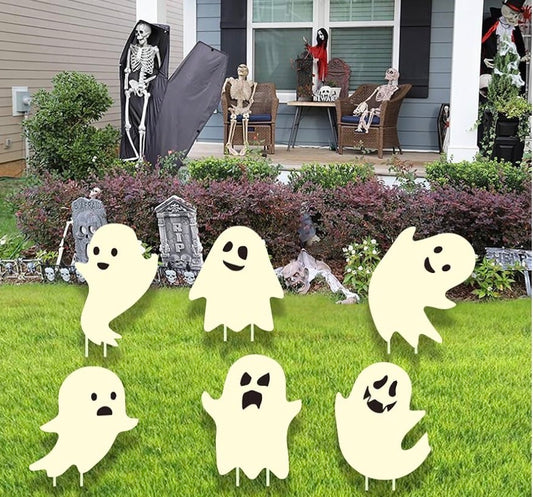 Halloween Ghost Yard Stakes - 6 Pack Glow in Dark Outdoor Decorations,