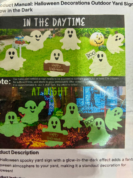 Halloween Ghost Yard Stakes - 6 Pack Glow in Dark Outdoor Decorations,