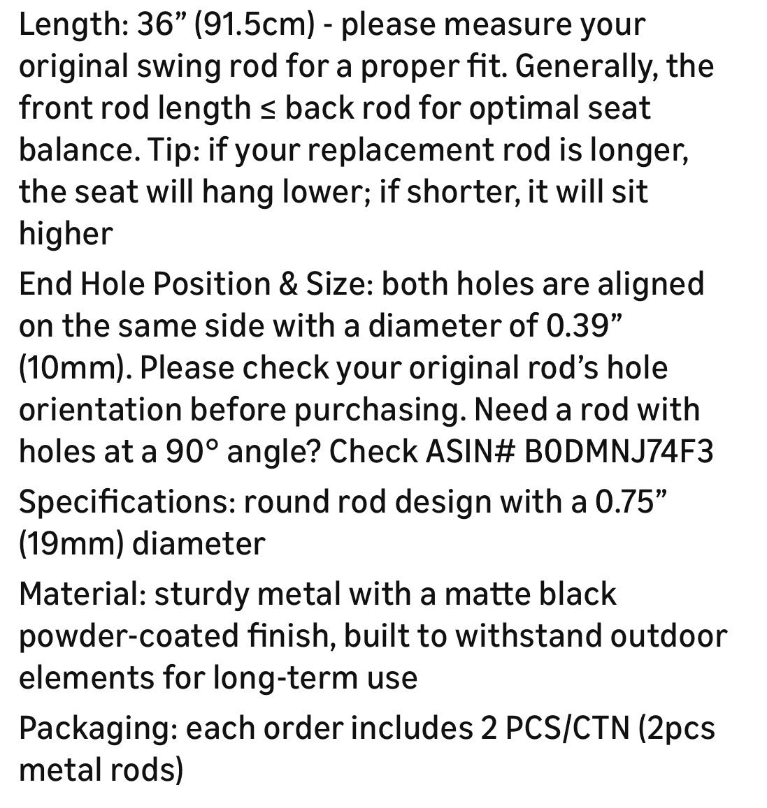 GARDEN SWING REPLACEMENT BARS