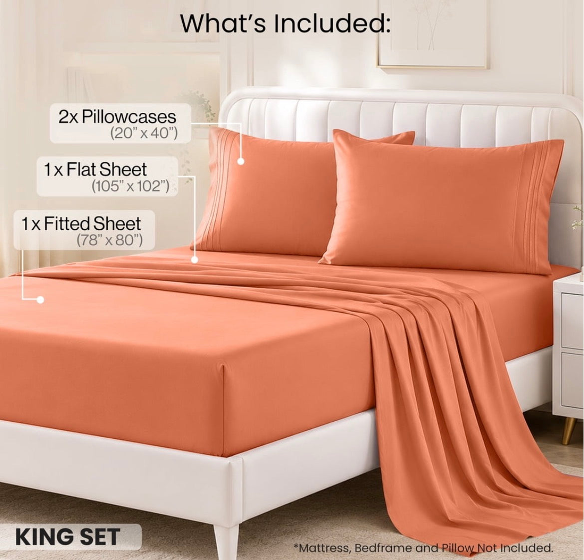 Lux Decor Collection - 4 Pc King Bed Sheets Set -