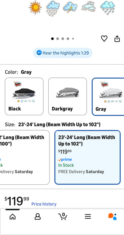 HAHASOLE HEAVY DUTY 1200 PU WATERPROOF BOAT COVER 23'-24'