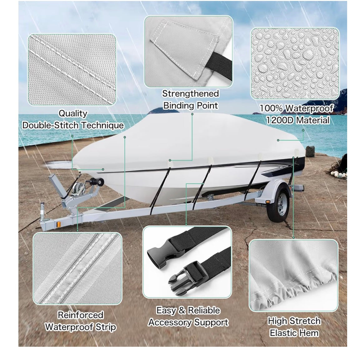 HAHASOLE HEAVY DUTY 1200 PU WATERPROOF BOAT COVER 23'-24'