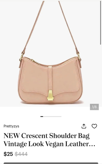 NEW Crescent Shoulder Bag Vintage Look Vegan Leather...