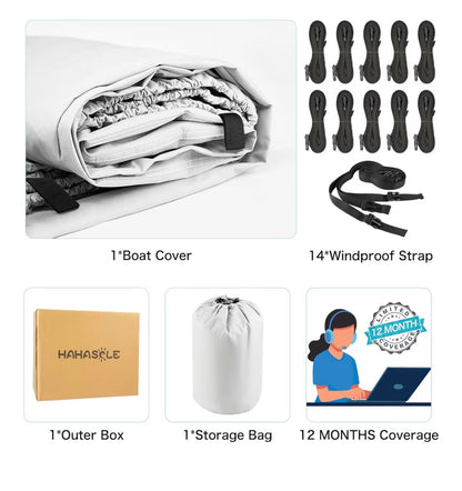 HAHASOLE HEAVY DUTY 1200 PU WATERPROOF BOAT COVER 23'-24'