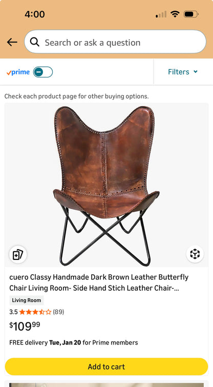CLASSY HANDMADE LEATHER BUTTERFLY CHAIR