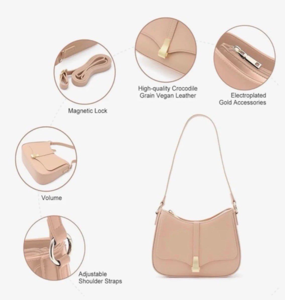 NEW Crescent Shoulder Bag Vintage Look Vegan Leather...