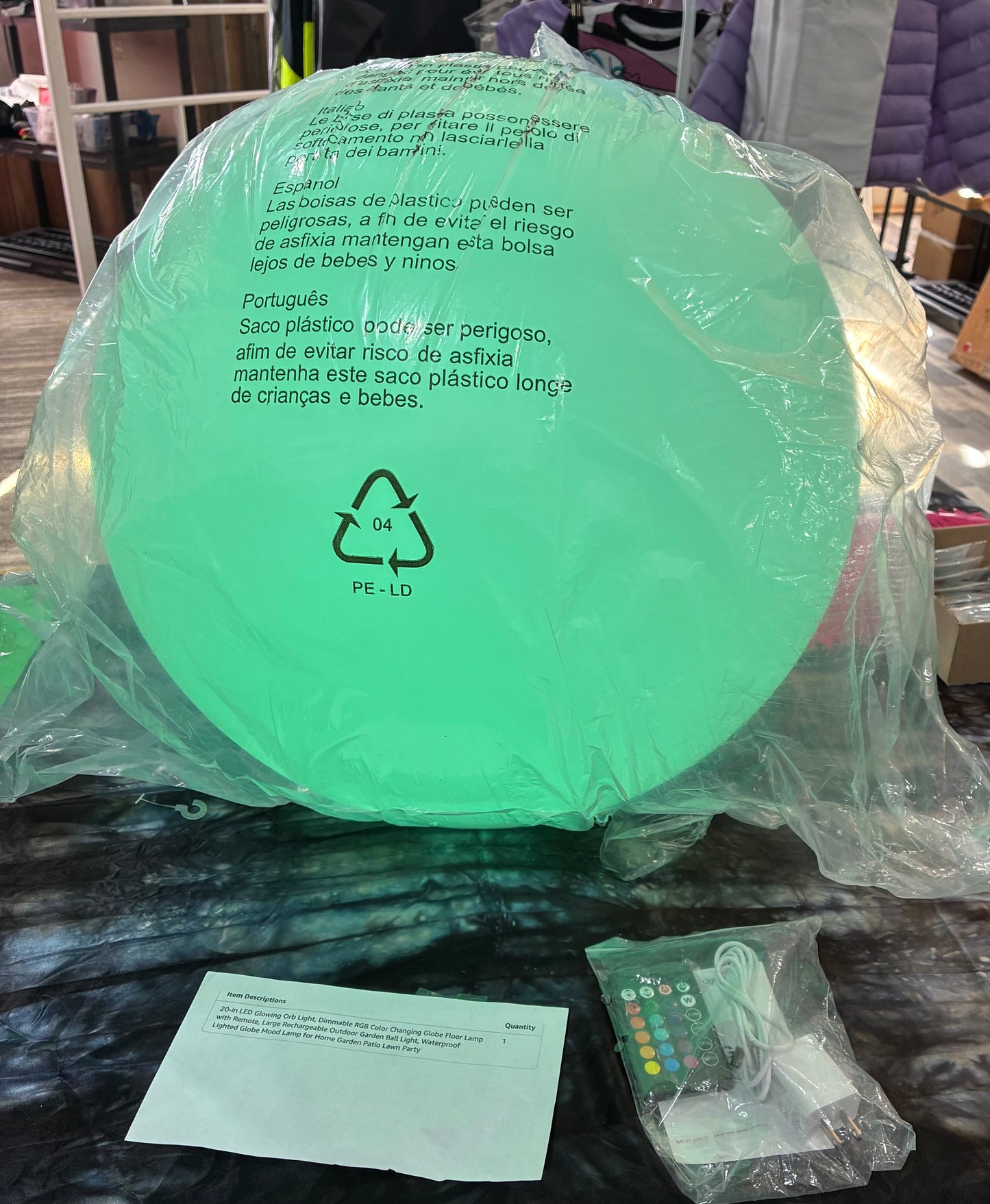 20'' LED GLOWING BALL RECHARGEABLE ORB LIGHT W/REMOTE