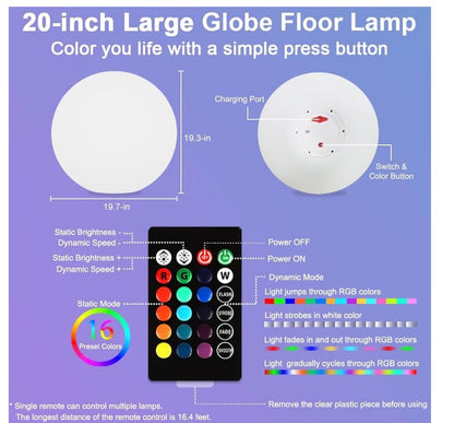 20'' LED GLOWING BALL RECHARGEABLE ORB LIGHT W/REMOTE