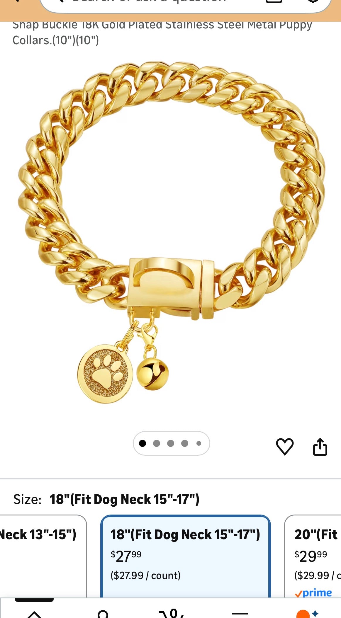 GOLD PLATED CHAIN DOG COLLAR CUBAN LINK