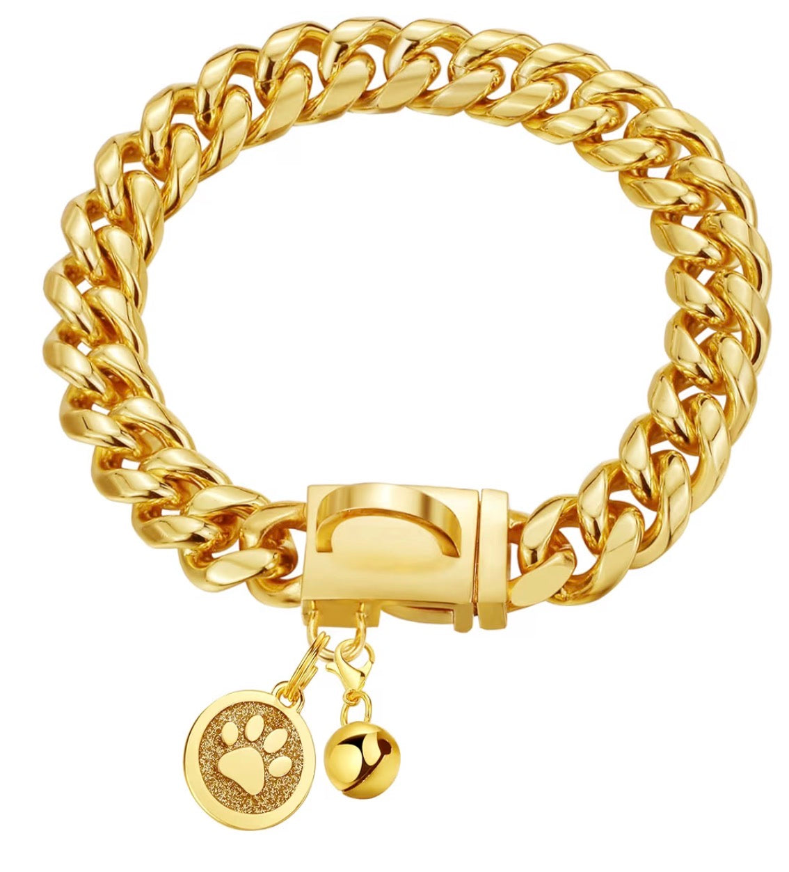 GOLD PLATED CHAIN DOG COLLAR CUBAN LINK