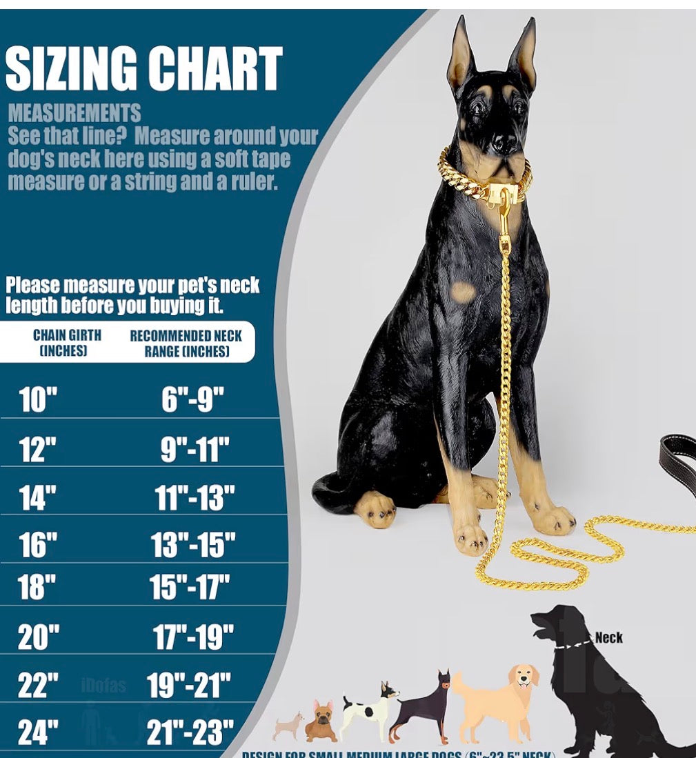 GOLD PLATED CHAIN DOG COLLAR CUBAN LINK