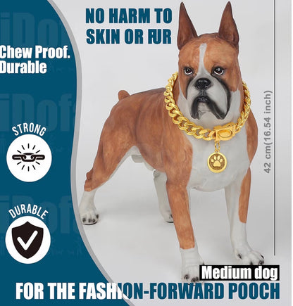 GOLD PLATED CHAIN DOG COLLAR CUBAN LINK