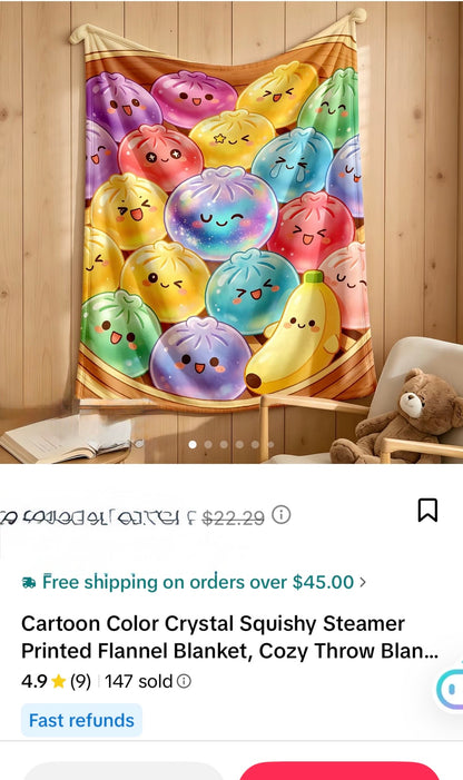 Cartoon Color Crystal Squishy Steamer Printed Flannel Blanket, Cozy