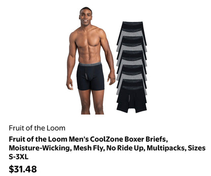 Fruit of the Loom Men's CoolZone Boxer Briefs, Moisture-Wicking, Mesh Fly, No Ride Up, Multipack SZ MED