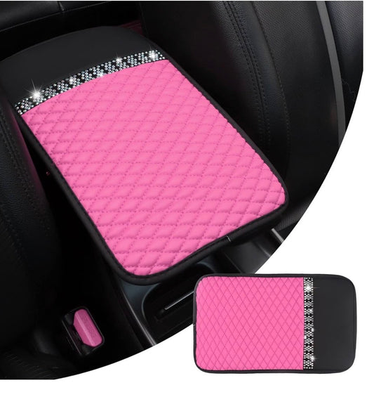 Bling Center Console Cover with Colorful Crystal Rhinestones,Pink/Black