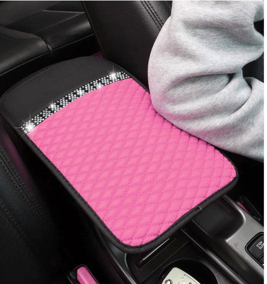 Bling Center Console Cover with Colorful Crystal Rhinestones,Pink/Black