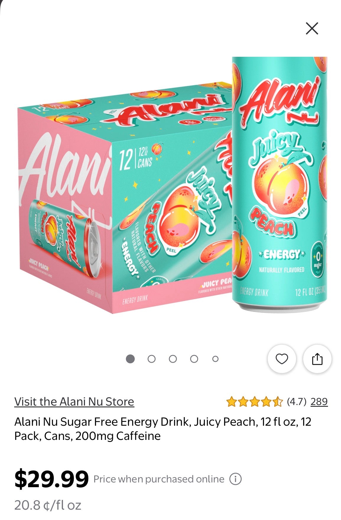 Alani Nu Sugar Free Energy Drink, Juicy Peach,  12 Pack, Cans,