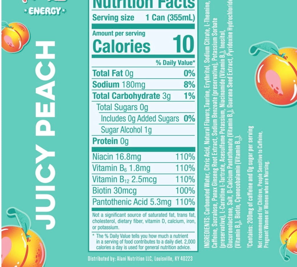 Alani Nu Sugar Free Energy Drink, Juicy Peach,  12 Pack, Cans,