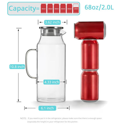 Bivvclaz 2 Liter 68 oz Glass Pitcher with Lid and Handle,