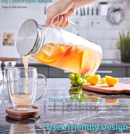Bivvclaz 2 Liter 68 oz Glass Pitcher with Lid and Handle,