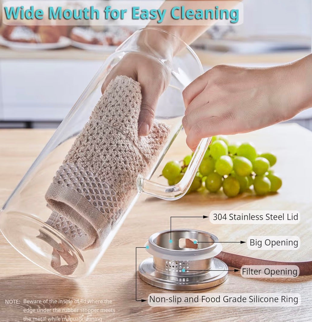 Bivvclaz 2 Liter 68 oz Glass Pitcher with Lid and Handle,