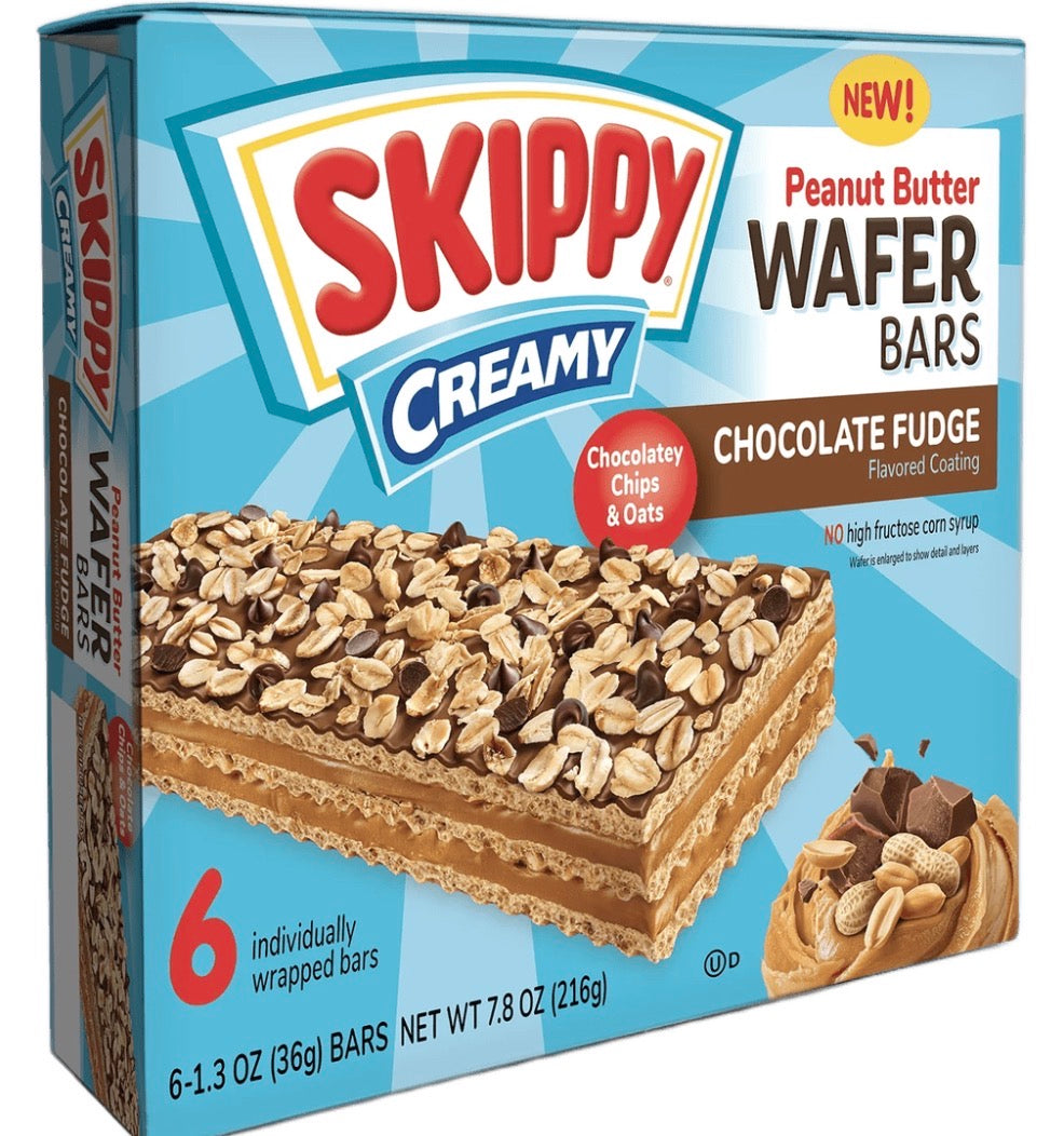 SKIPPY Creamy Peanut Butter And Chocolate Fudge Wafer Snack Bar, 6pk