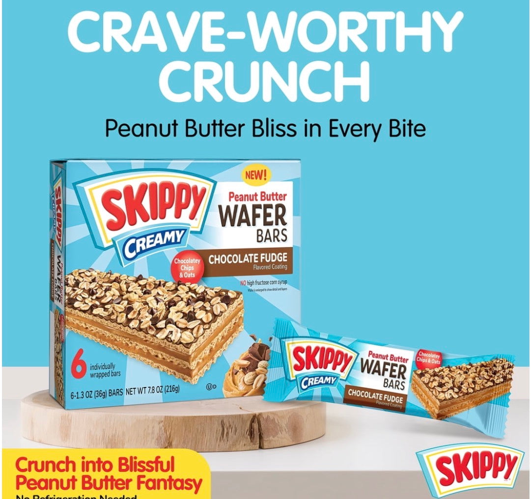 SKIPPY Creamy Peanut Butter And Chocolate Fudge Wafer Snack Bar, 6pk