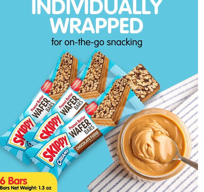 SKIPPY Creamy Peanut Butter And Chocolate Fudge Wafer Snack Bar, 6pk