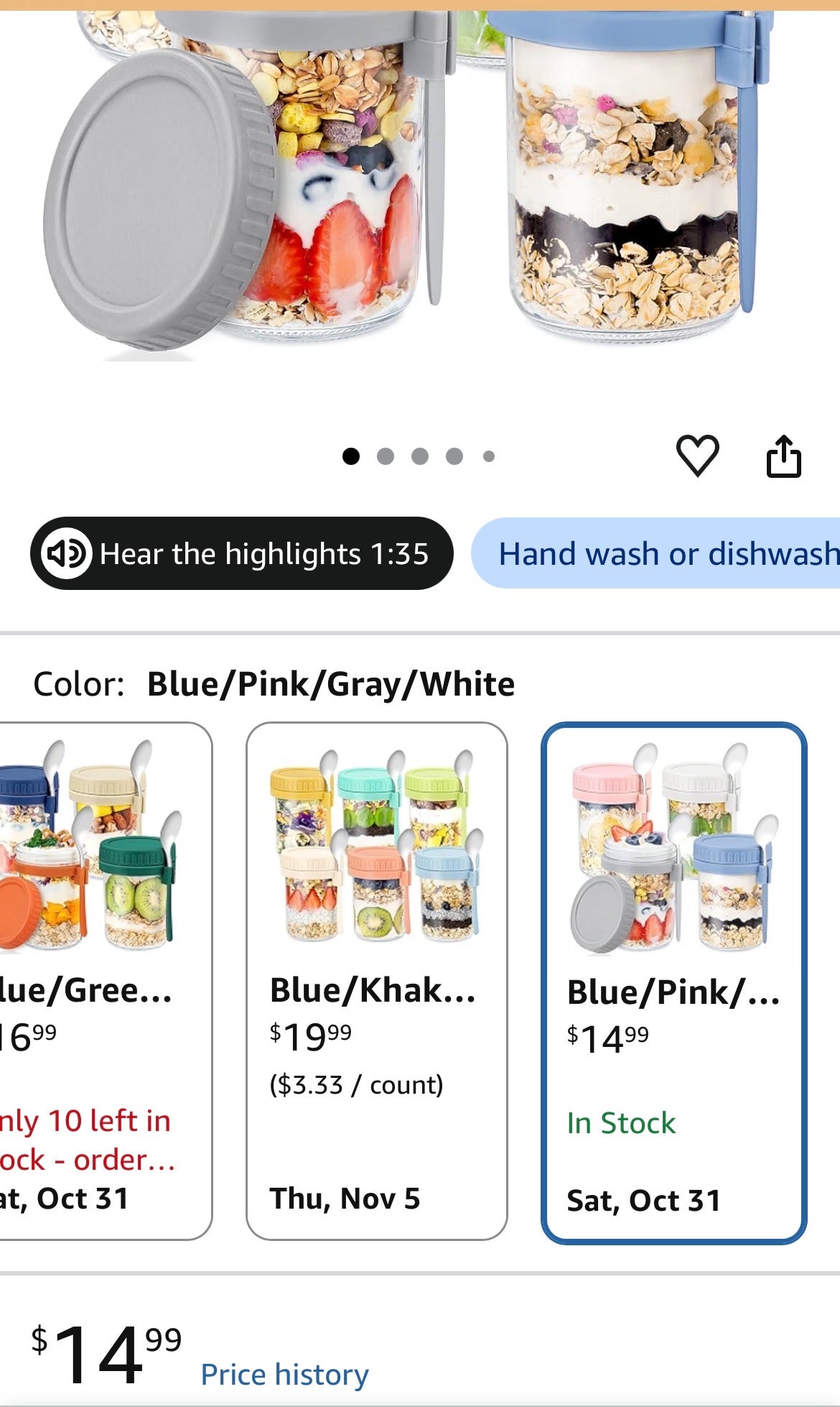 16 Oz Glass Overnight Oats Containers with Lids and Spoon 4 pk