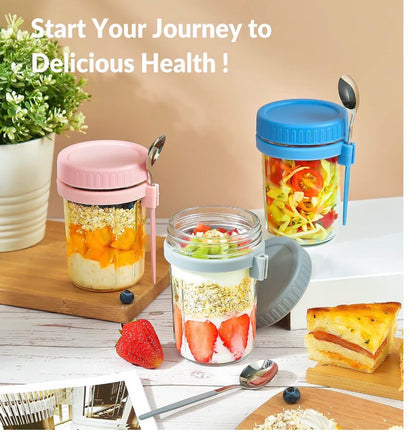 16 Oz Glass Overnight Oats Containers with Lids and Spoon 4 pk