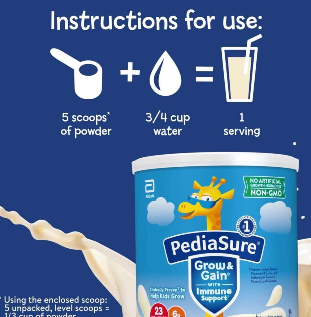 PediaSure Grow & Gain Shake Mix Powder, Vanilla, 14.1 oz Can,