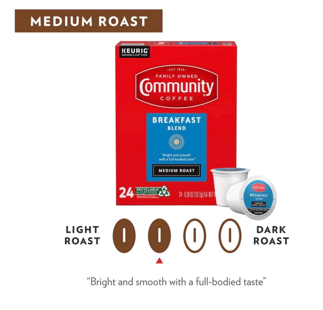 Community Coffee Breakfast Blend Single-Serve k-cups Coffee Pods, Medium- Roast,