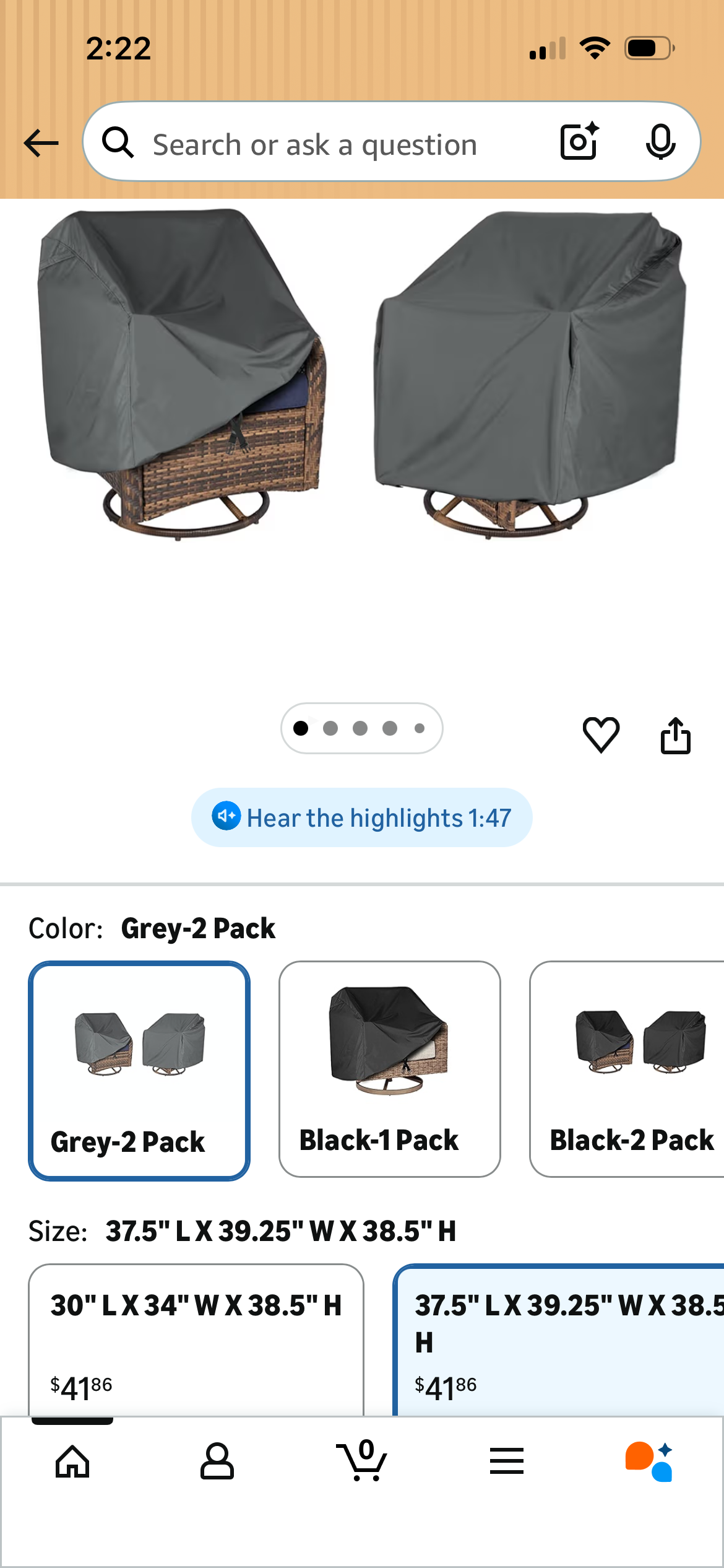 PATIO CHAIR COVERS SET 2 GRAY