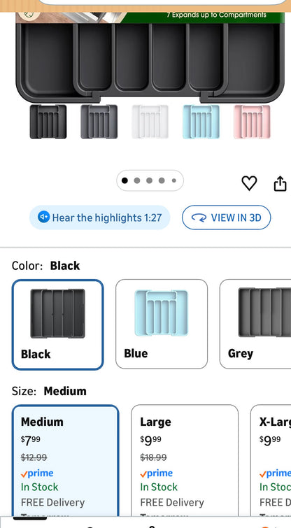 EXPANDABLE SILVERWARE ORGANIZER BLACK