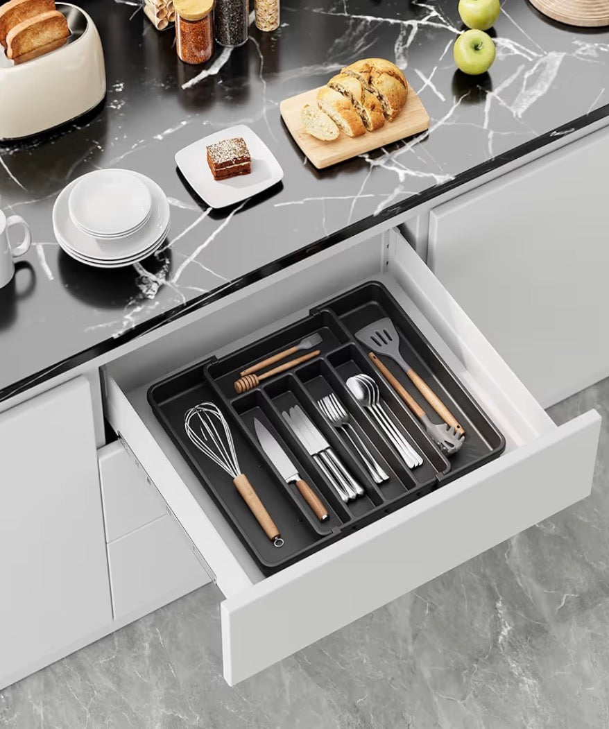EXPANDABLE SILVERWARE ORGANIZER BLACK