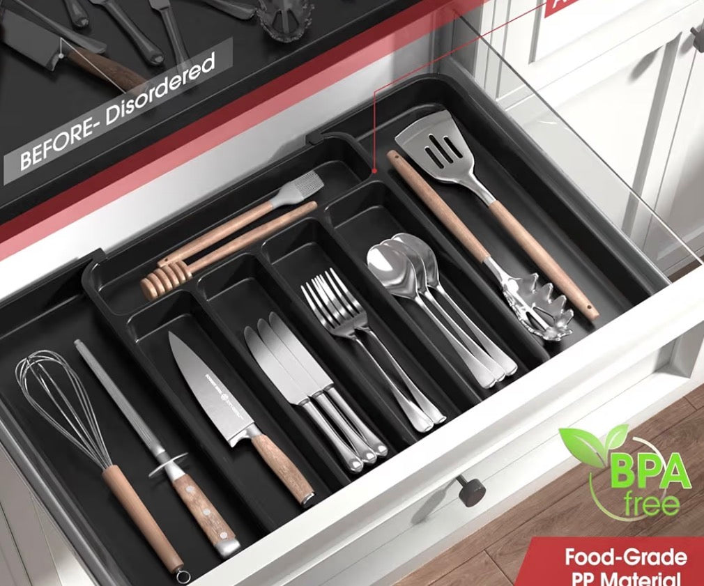 EXPANDABLE SILVERWARE ORGANIZER BLACK