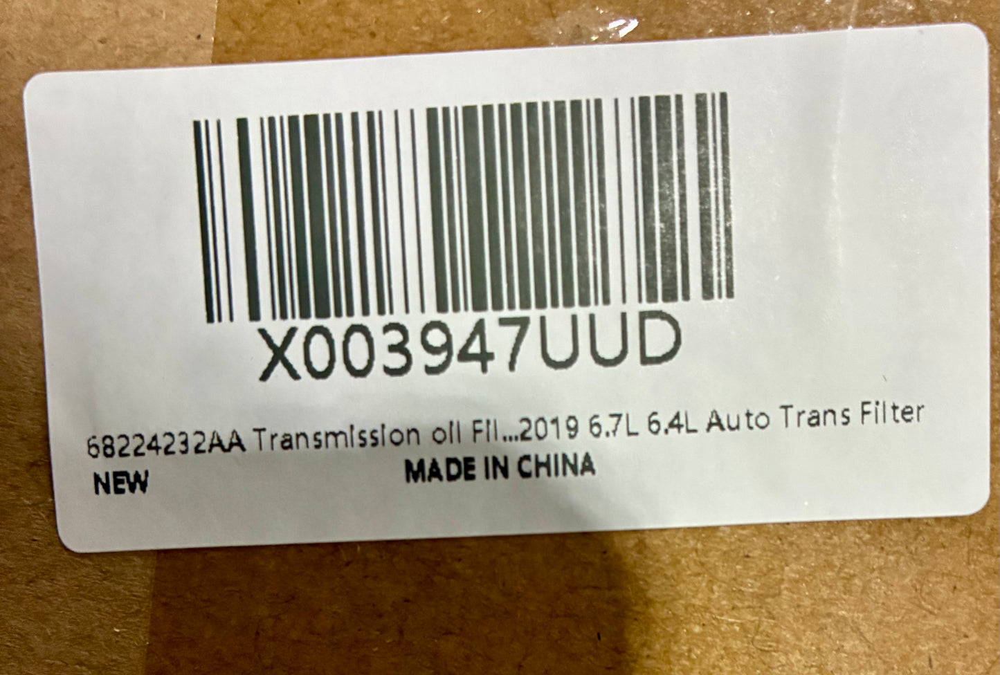 TRANSMISSION  OIL FILTER REPLACEMENT  PART # 68224232AA 0