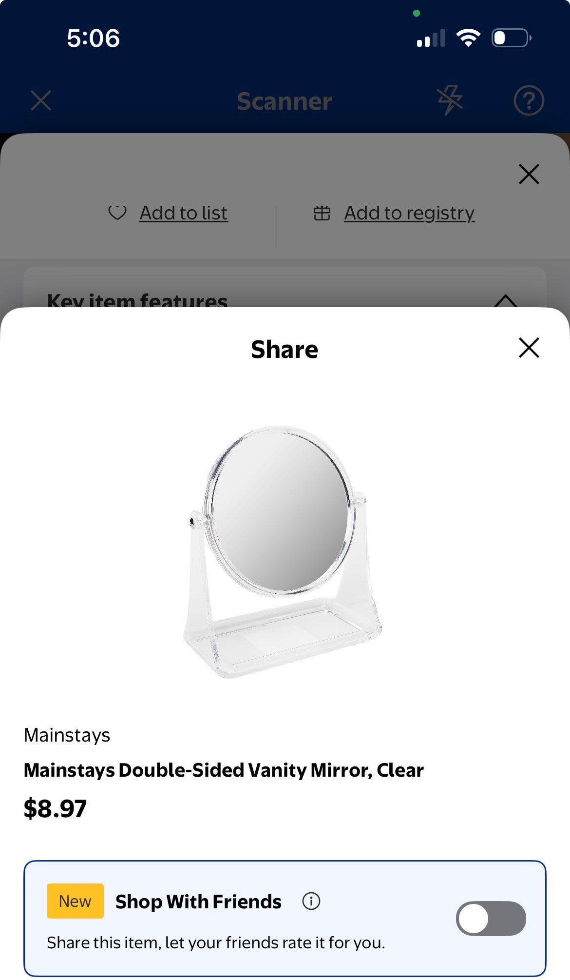 MAINSTAYS DOUBLE SIDED VANITY MIRROR -GRAY