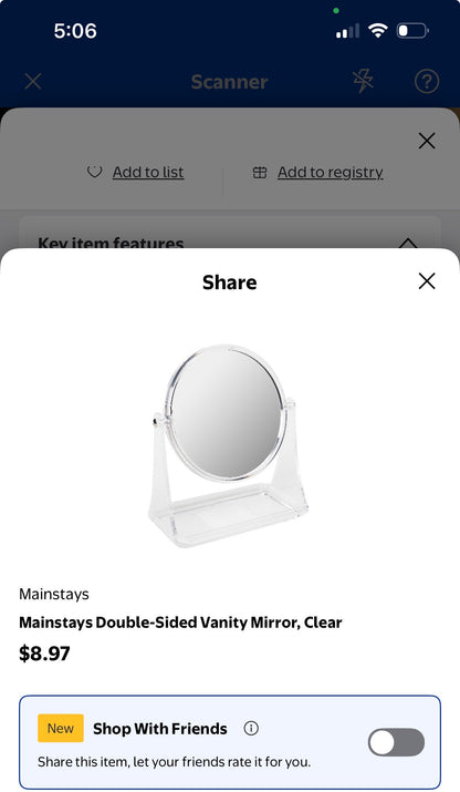 MAINSTAYS DOUBLE SIDED VANITY MIRROR -GRAY