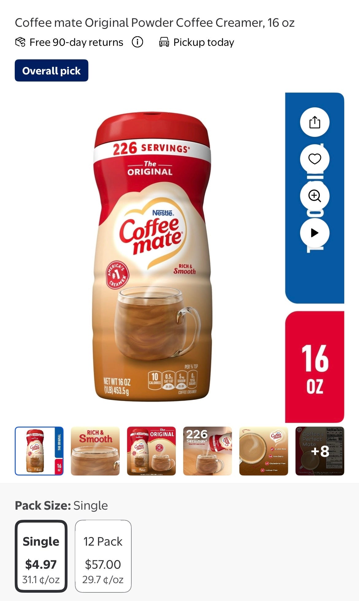 COFFEE MATE ORIGINAL POWDER CREAMER 16 oz