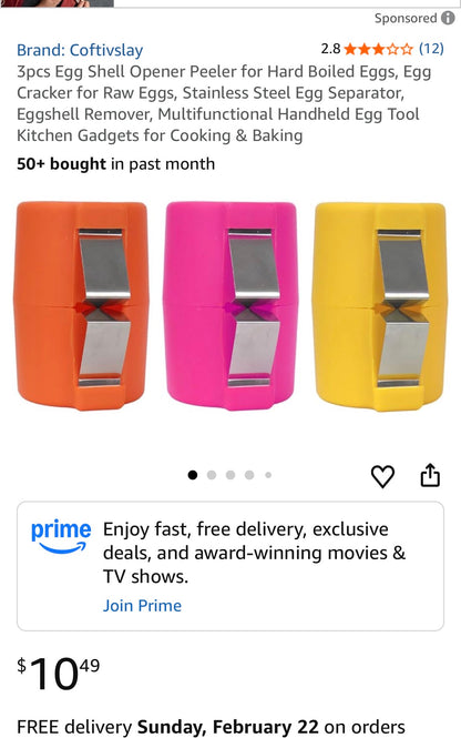 3 PC EGG SHELL OPENER FUN COLORS