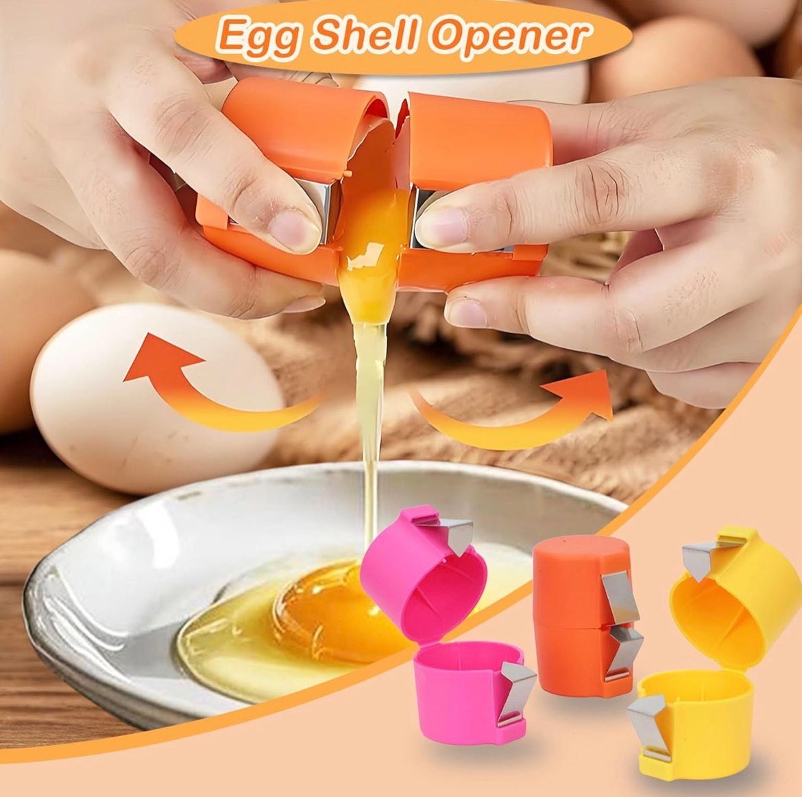 3 PC EGG SHELL OPENER FUN COLORS