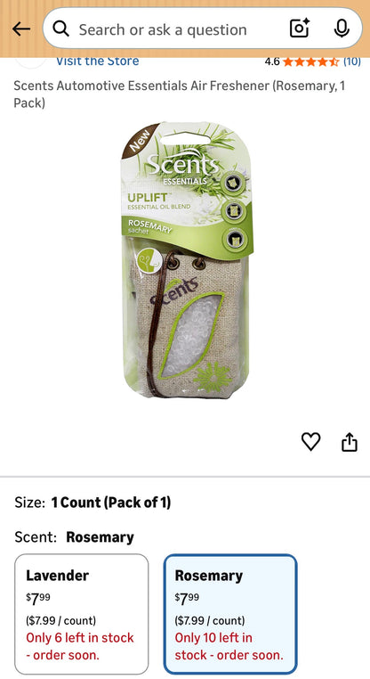 SCENTS ESSENTIALS OIL BLEND /ROSEMARY SACHET