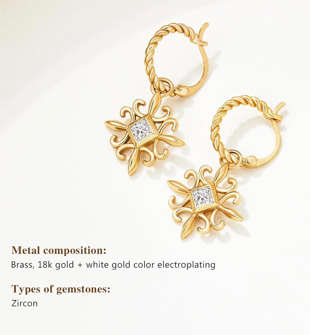 18K GOLD PLATED DANGLE EARRINGS-CICY BELL: